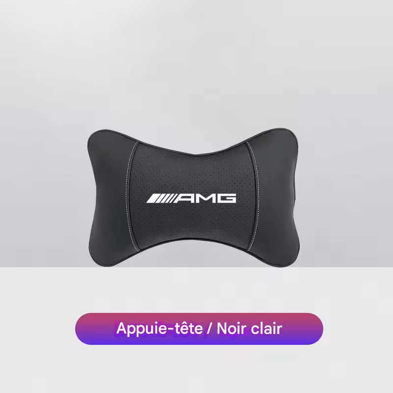 🏷️1 Coussin Repose-Tête Voiture avec Logo – Compatible Mercedes-Benz AMG & Smart – Cuir + Mousse mémoire – 28x18cm
