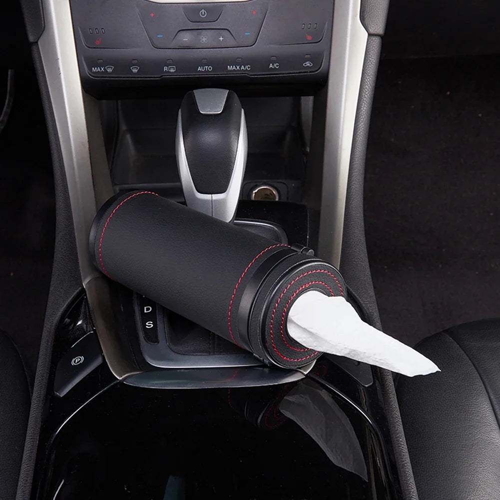 Boîte à Mouchoirs Multifonction en Cuir pour Voiture – Tube à Papier Rond avec Marteau de Sécurité Intégré