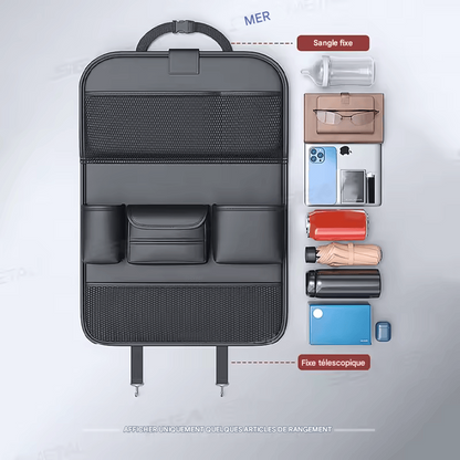 🏷️BLALION Sac de rangement tout-en-un pour siège de voiture Organiseur de voiture amélioré à 5 poches avec table pliante, tissu anti-coup de pied, porte-gobelet