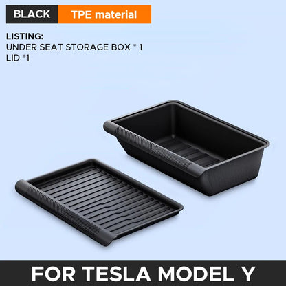 Under Seat Storage Box for Tesla Model Y 2020-2024 Centrol Console Organizer Accessories Underseat Hidden Store Space Bin