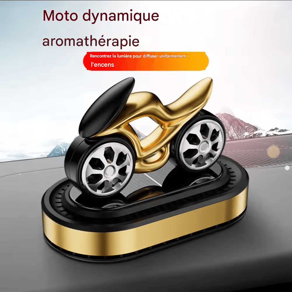 Diffuseur de Parfum Voiture Style Moto – Purificateur d’Air Solaire Compact avec Tablette Parfumée et Huile Essentielle