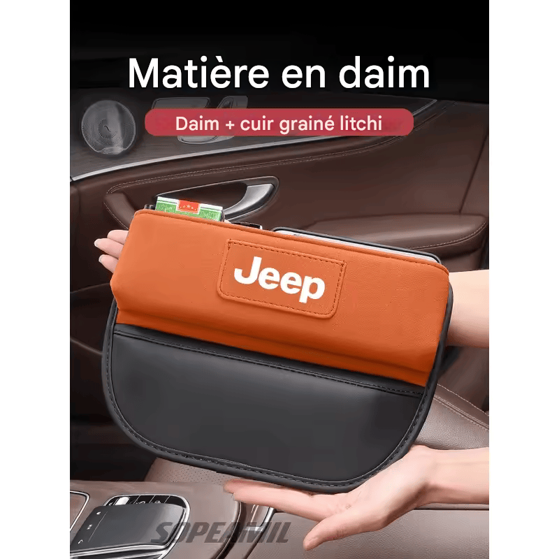 Organisateur Multifonction en Suédine pour Fente de Siège – Compatible Jeep Wrangler, Grand Cherokee, Renegade, Compass, Gladiator, Patriot, Commander