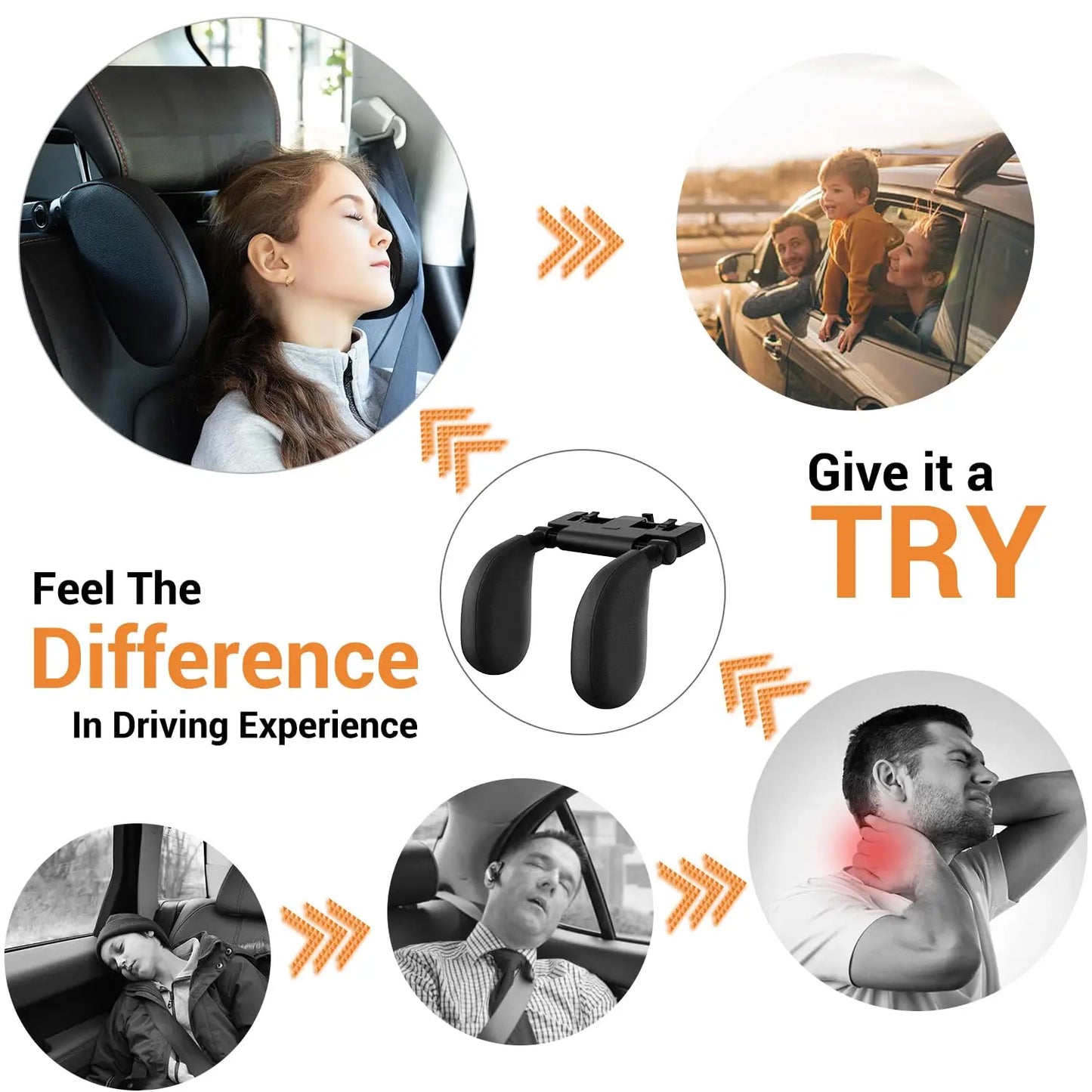 Universal 360° Adjustable Auto Cervical Pillow with Memory Foam & Side Pads Ergonomic One-Click Sleep Headrest for BMW Benz Car