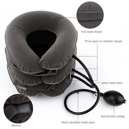 3/4 Layer Inflatable Air Cervical Neck Traction Device Soft Neck Collar Pillow Pain Stress Relief Neck Posture Stretching Brace