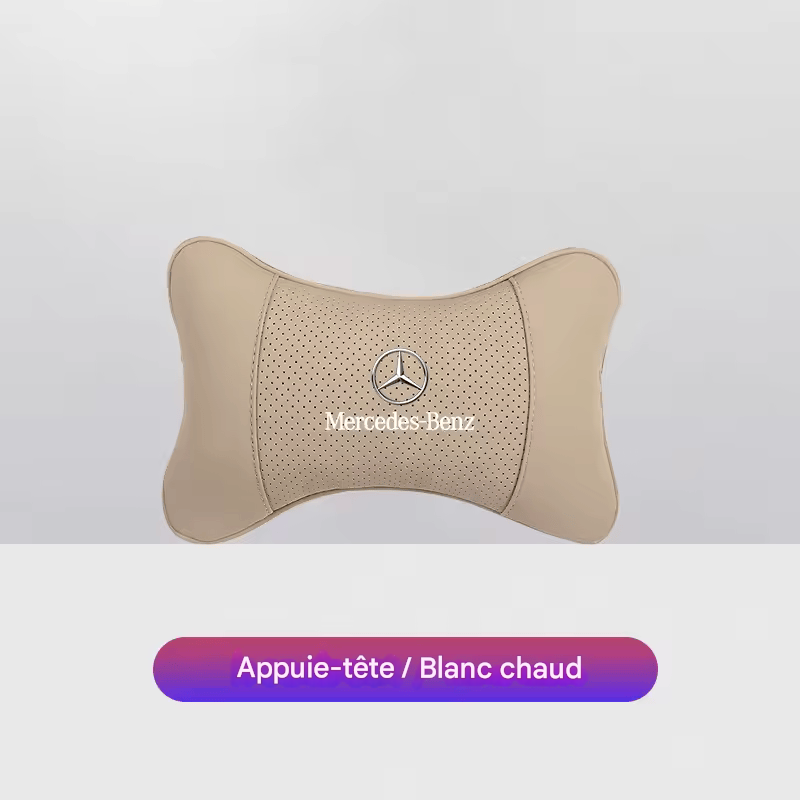 🏷️1 Coussin Repose-Tête Voiture avec Logo – Compatible Mercedes-Benz AMG & Smart – Cuir + Mousse mémoire – 28x18cm