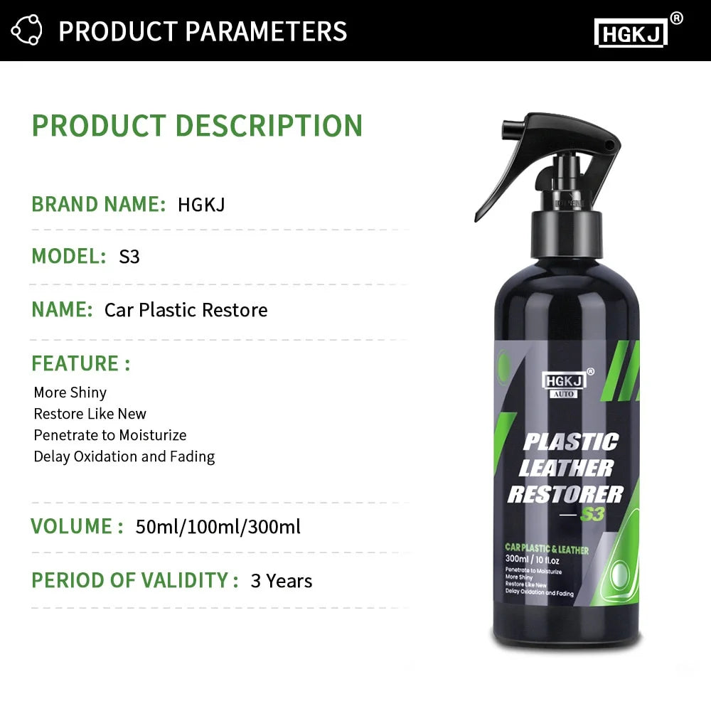 300ML Car Interior Plastic Restorer Liquid Leather Seat Spray Restoration Coat Wax Car Care Product Plastics Renovator HGKJ S3