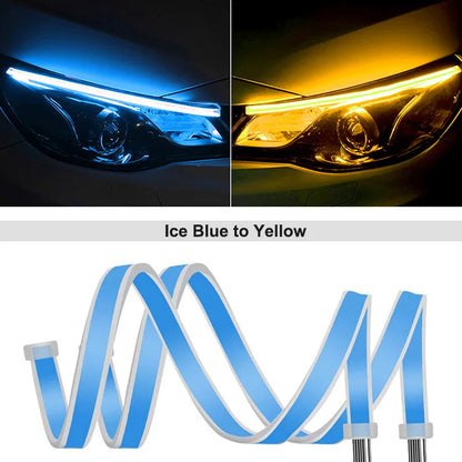 2pcs 24V LED DRL Car Daytime Running Light Flexible Waterproof Strip Auto Headlights White Turn Signal Yellow Brake Flow Lights