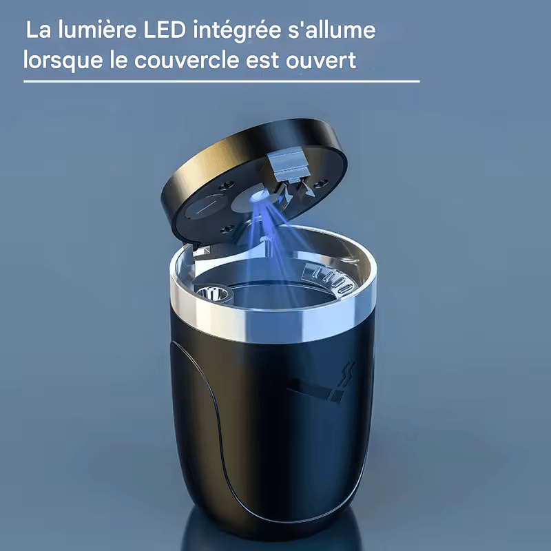 🏷️Cendrier de Voiture CHYIEER avec LED – Universel, Sans Fumée, Alliage d’Aluminium, Ignifuge, Porte-Cigarette Intégré