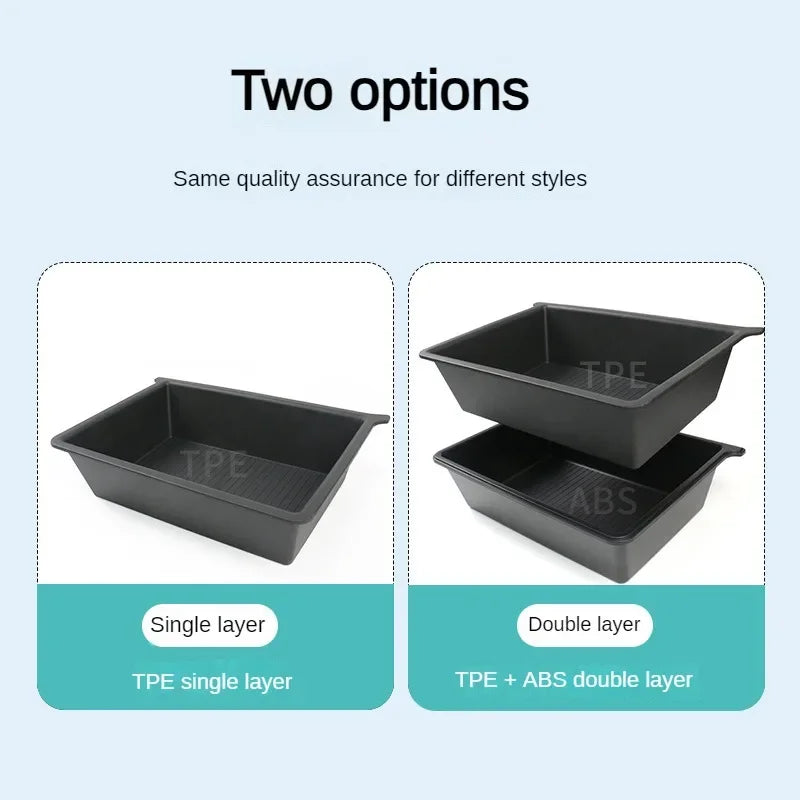 For Tesla Model X 2023 Under Seat Storage Box Case Organizer TPE + ABS Dual Layers Underseat Drawer Tray Interior Accessories