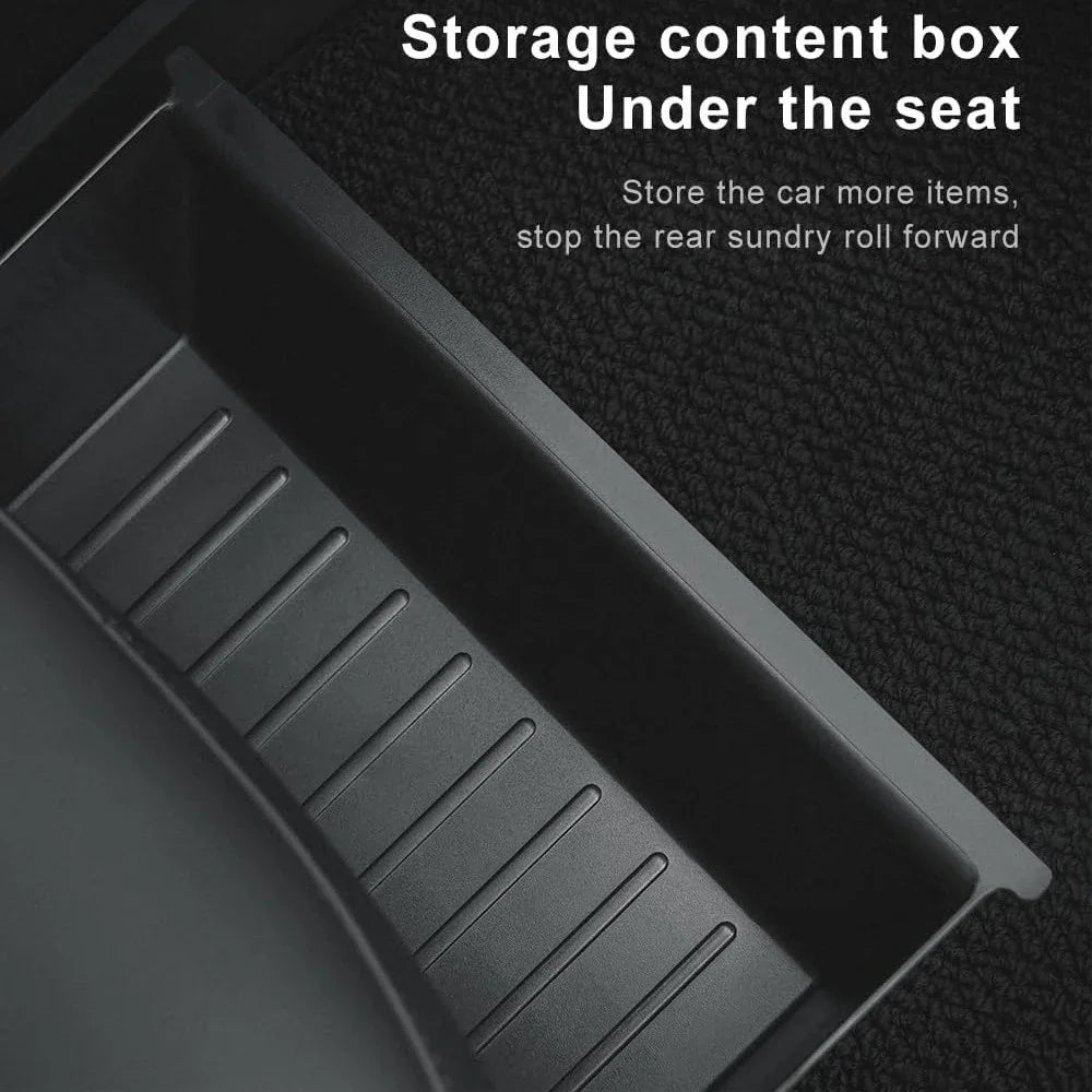 Front Under Seat Storage Box for Tesla Model Y Model X 2020-2024 Accessories Under Seat Storage Box ABS+TPE Double Hidden