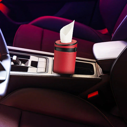Boîte à Mouchoirs Multifonction en Cuir pour Voiture – Tube à Papier Rond avec Marteau de Sécurité Intégré