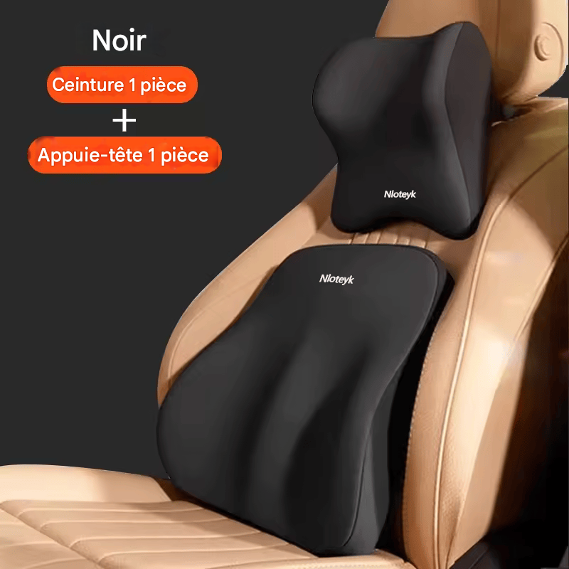 🏷️Nouveau Coussin Lombaire pour Voiture en Mousse à Mémoire de Forme – Soutien Cervical et Lombaire, Dossier Amovible et Lavable, Coussin Universel pour Véhicule
