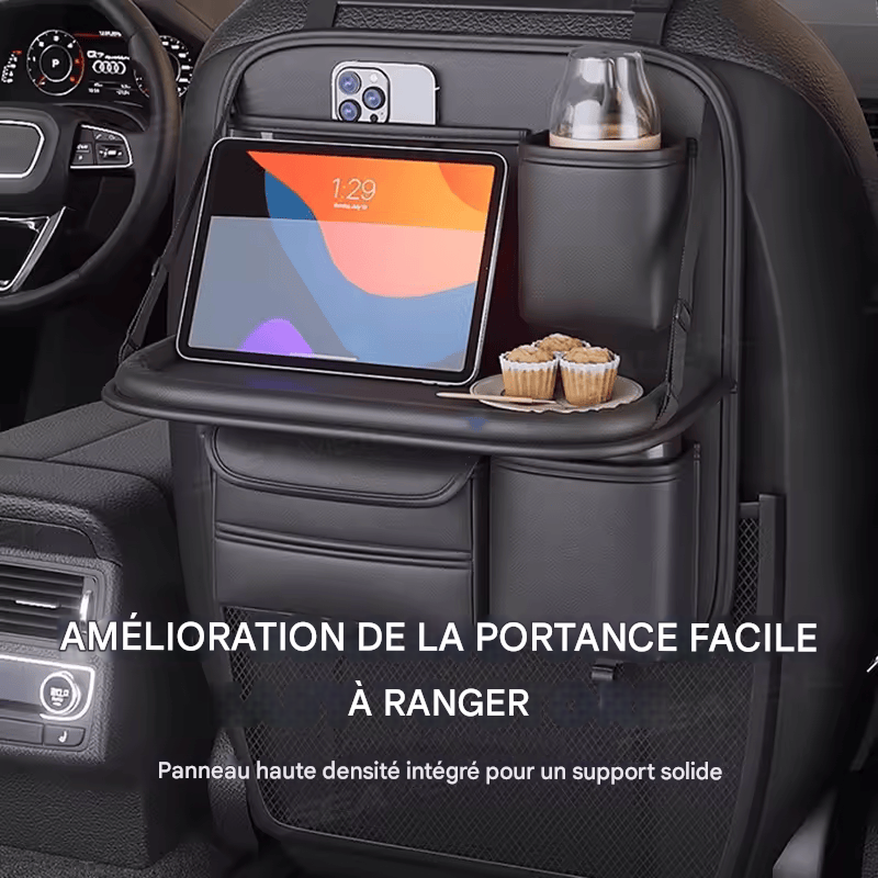 🏷️BLALION Sac de rangement tout-en-un pour siège de voiture Organiseur de voiture amélioré à 5 poches avec table pliante, tissu anti-coup de pied, porte-gobelet