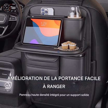 🏷️BLALION Sac de rangement tout-en-un pour siège de voiture Organiseur de voiture amélioré à 5 poches avec table pliante, tissu anti-coup de pied, porte-gobelet