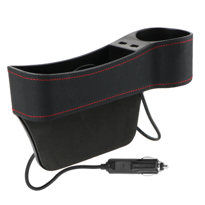 Car Organizer Seat Gap Slit Box Dual USB Charger Leather Car Seat Gap Storage Box Car Accessories Phone Bottle Cups Holder Box