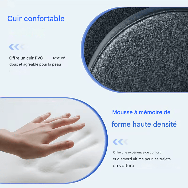 🏷️ Appuie-Tête Ergonomique pour Voiture – Cuir Artificiel & Mousse Mémoire – Confort Cervical 4 Saisons, Installation Facile
