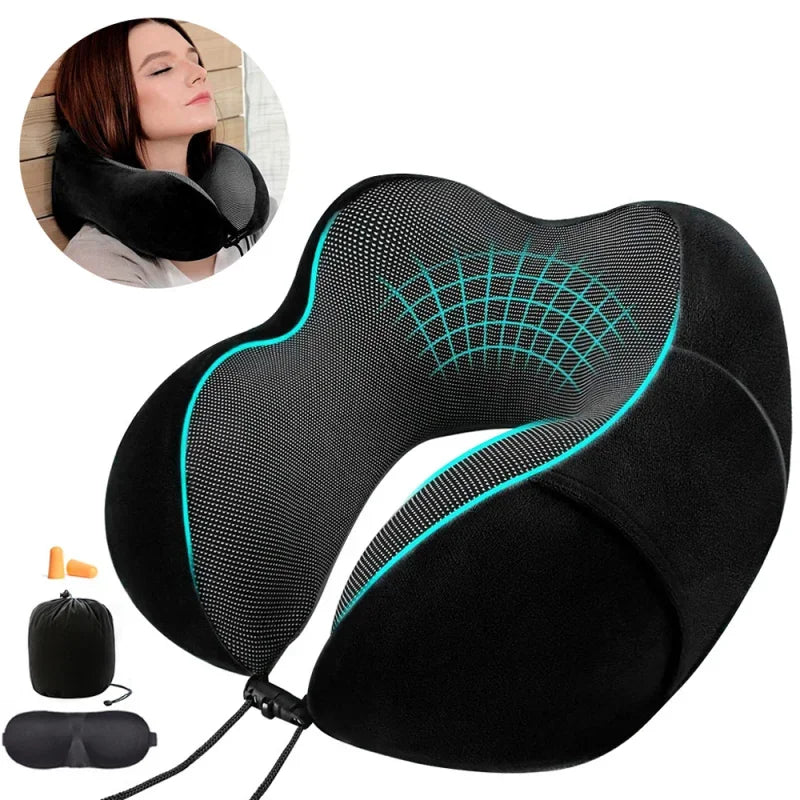 Coussin Cervical en Mousse à Mémoire de Forme – Oreiller de Voyage en U | Soutien Doux pour la Nuque | Santé & Massage Cervical