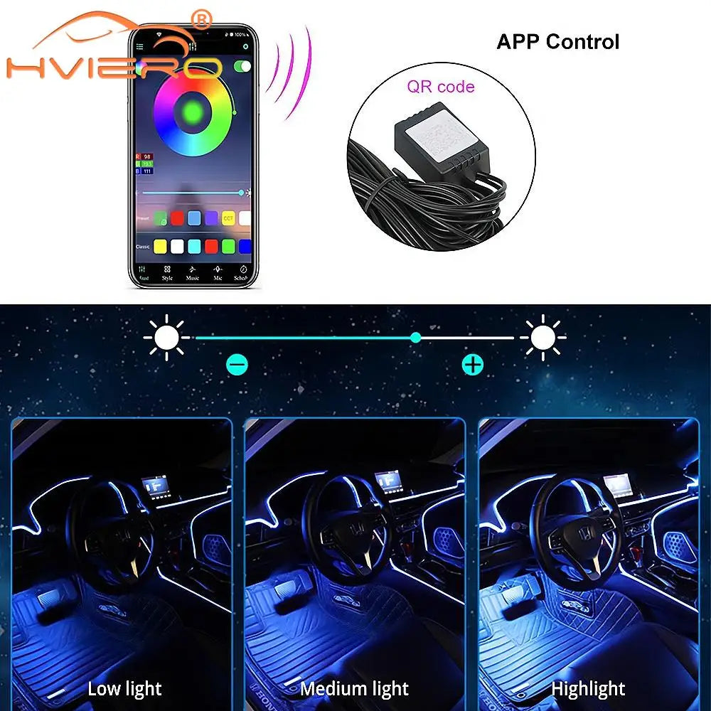 USB Car Led Strip Lights Interior Lights RGB Ambient Lighting Kit Music Sync Function Neon Light Vehicle Accessories Universal