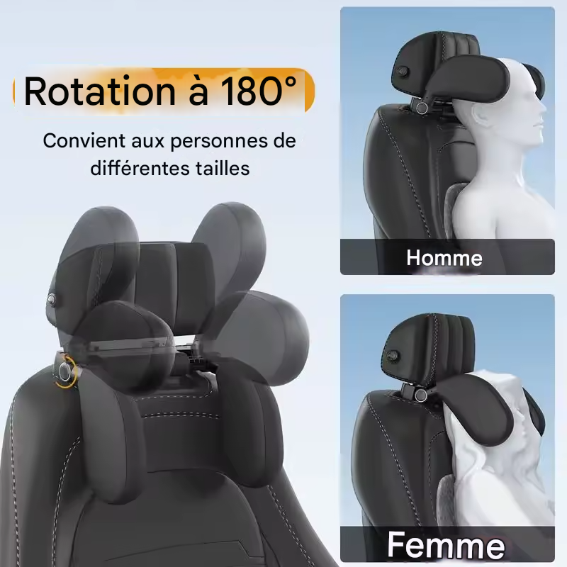 Coussin appui-tête de voiture, en mousse à mémoire de forme épaisse, coussin de soutien du cou, long trajet, réglable à 180°, design en U
