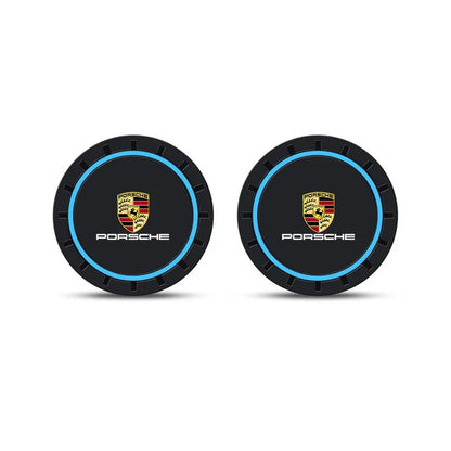 2pcs Car Coasters Pads Water Cup Slots Non-Slip Mat For Porsche Panamera Cayenne Taycan 911 718 Macan Carrera-GT 928 944 968 944
