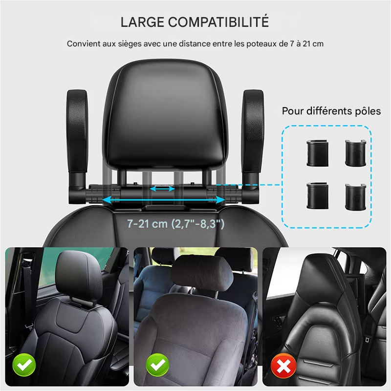 🏷️Appui-tête latéral réglable pour siège auto – Support cervical télescopique pour adultes et enfants – Coussin en U ergonomique