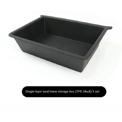 For Tesla Model X 2023 Under Seat Storage Box Case Organizer TPE + ABS Dual Layers Underseat Drawer Tray Interior Accessories