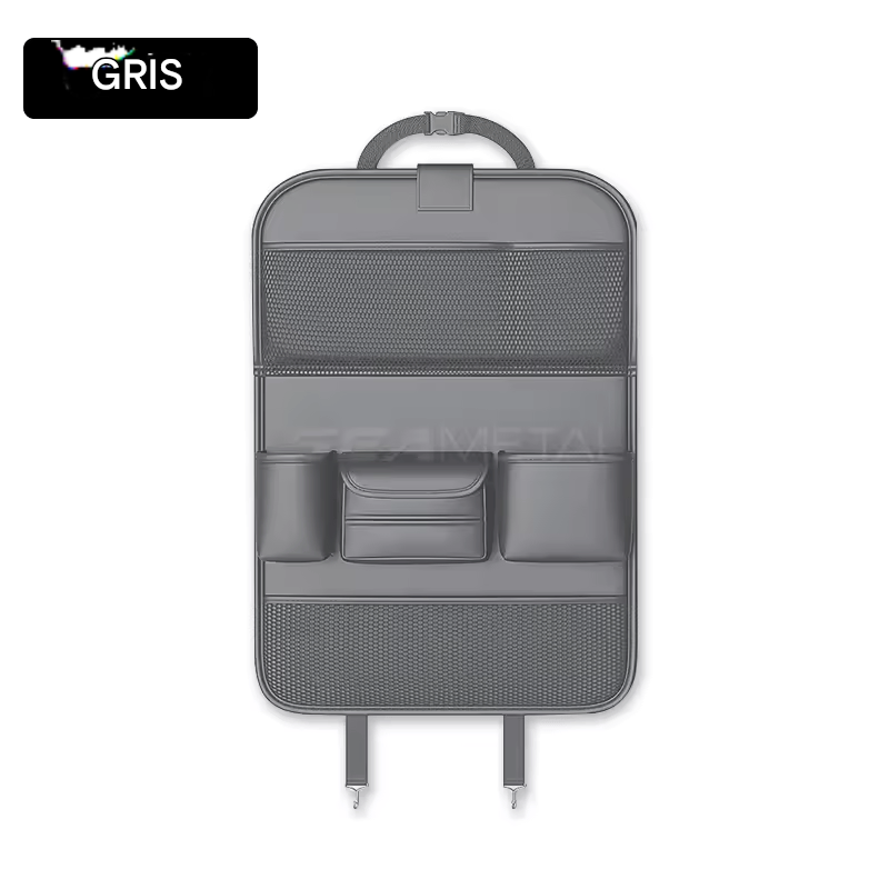 🏷️SEAMETAL Sac de Rangement pour Dossier de Siège Auto – Cuir PU Imperméable, Tablette Pliable, Grande Capacité