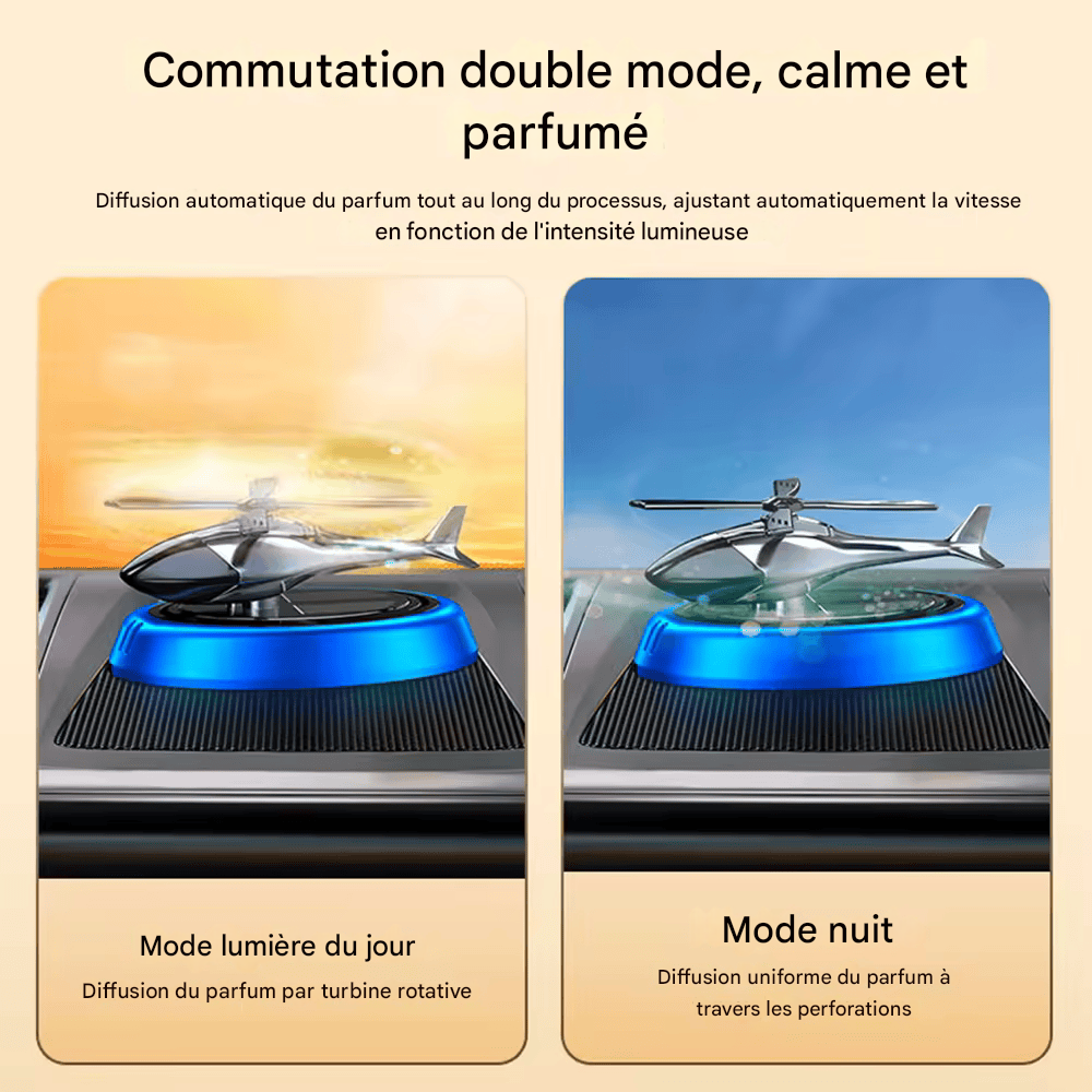Désodorisant Voiture Hélicoptère Solaire – Diffuseur d'Arômes Rotatif à Énergie Solaire – Décoration Intérieure Auto & Aromathérapie