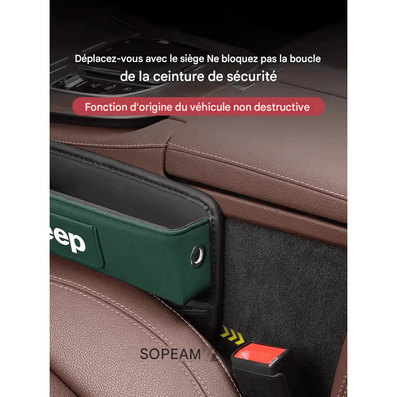Organisateur Multifonction en Suédine pour Fente de Siège – Compatible Jeep Wrangler, Grand Cherokee, Renegade, Compass, Gladiator, Patriot, Commander