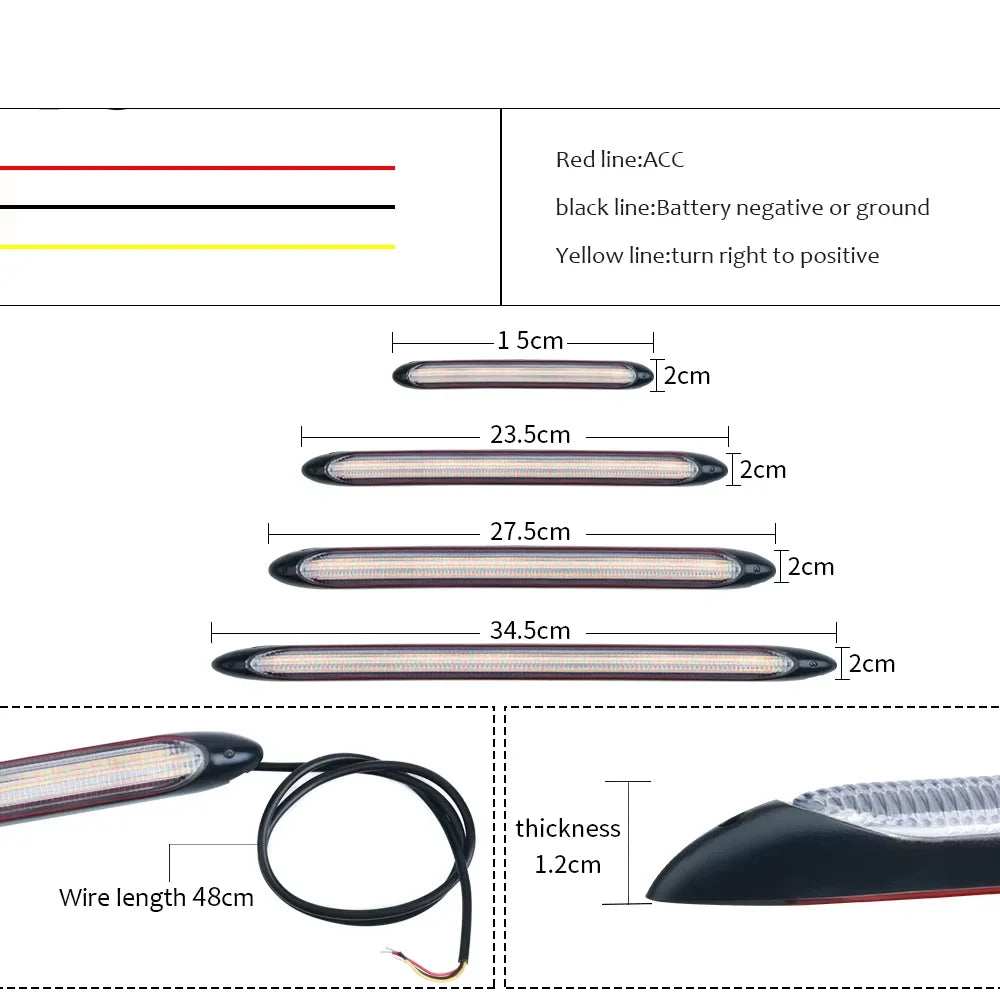 🏷️2× Bandes LED DRL Flexibles pour Voiture – Blanc & Jaune Clignotant | Étanche 12V | 15 à 34,5 cm
