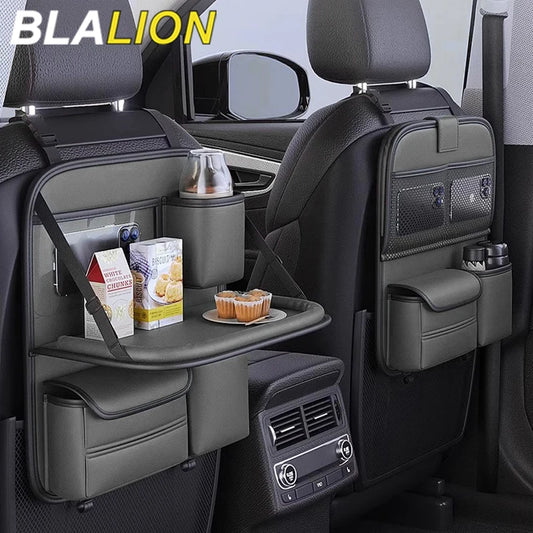 🏷️BLALION Sac de rangement tout-en-un pour siège de voiture Organiseur de voiture amélioré à 5 poches avec table pliante, tissu anti-coup de pied, porte-gobelet