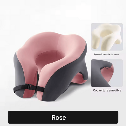 🏷️SEAMETAL Sac de Rangement pour Dossier de Siège Auto – Cuir PU Imperméable, Tablette Pliable, Grande Capacité Oreiller Cervical de Voyage – Mousse à Mémoire, Tissu Coton Respirant, Design Compact avec Sac Étanche