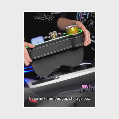 Organiseur de siège à fente pour véhicule, porte-cartes, téléphone, bouteille, gobelet, boîte de rangement pour voiture avec 2 chargeurs USB, LED colorée pour espace de siège